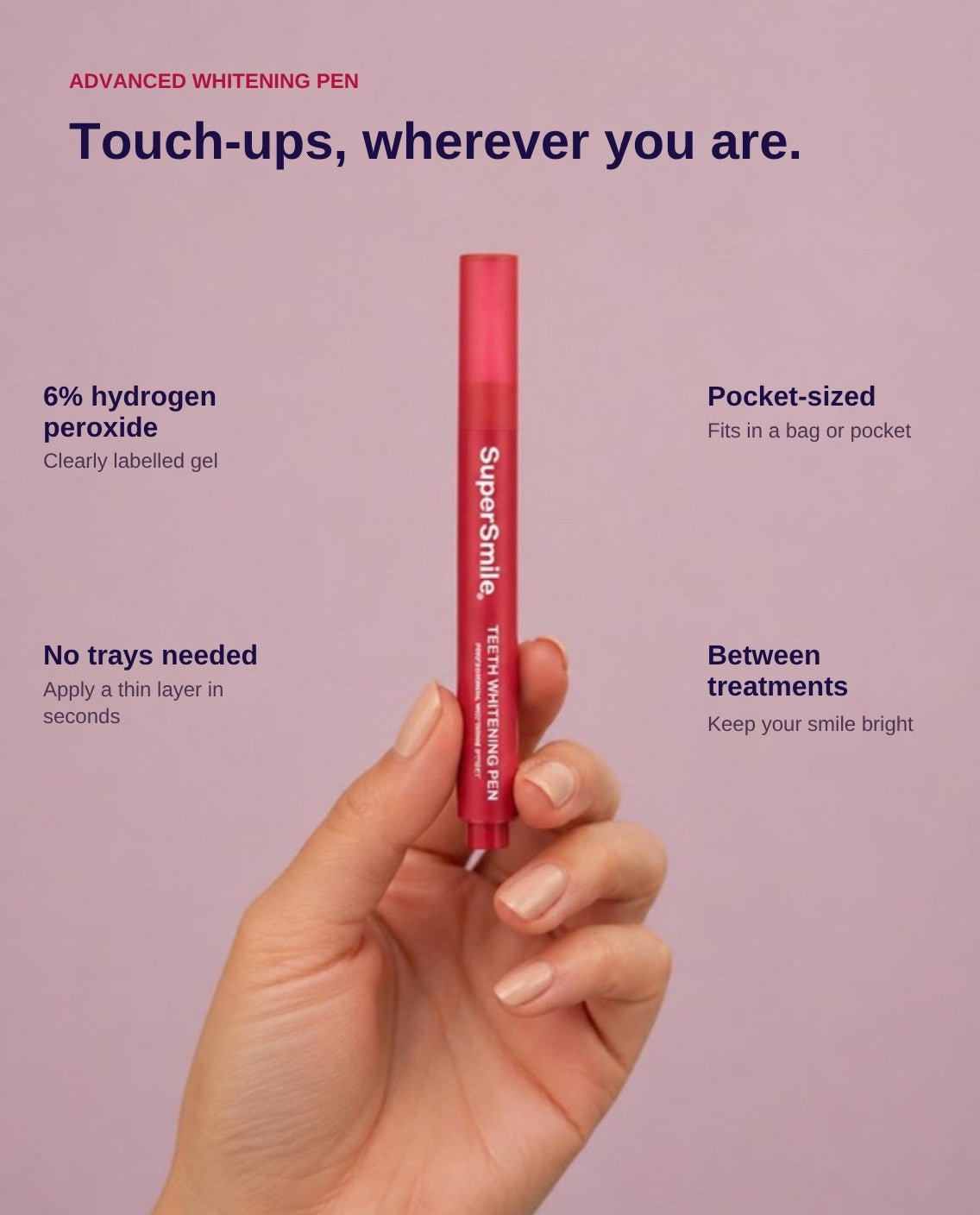 Advanced Whitening Pen: 6% hydrogen peroxide, pocket-sized, no trays needed
