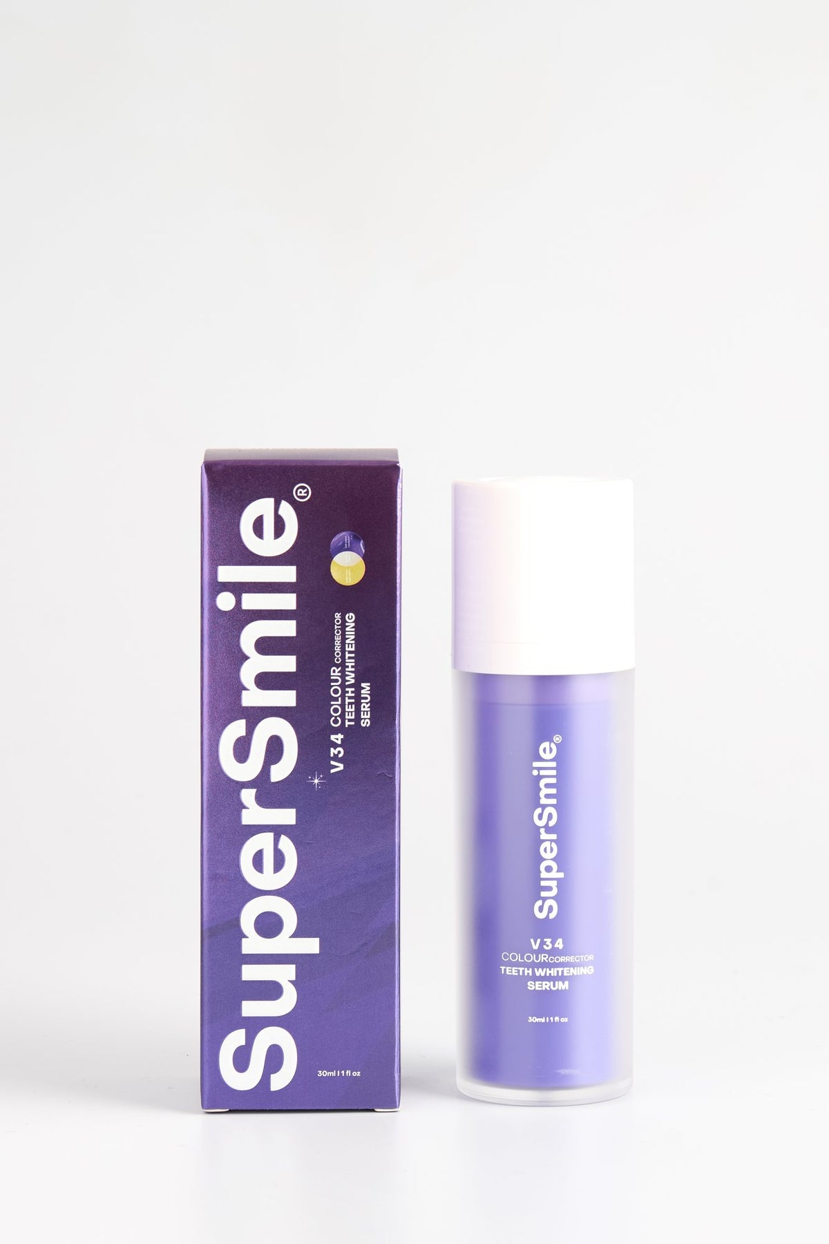 SuperSmile V34 Colour Correction Serum box and bottle