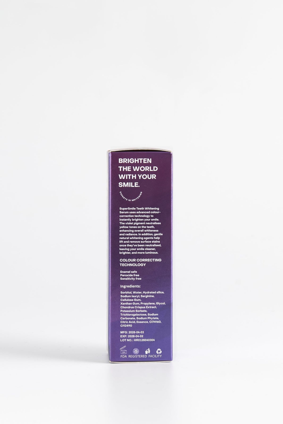SuperSmile V34 Colour Correction Serum box, back