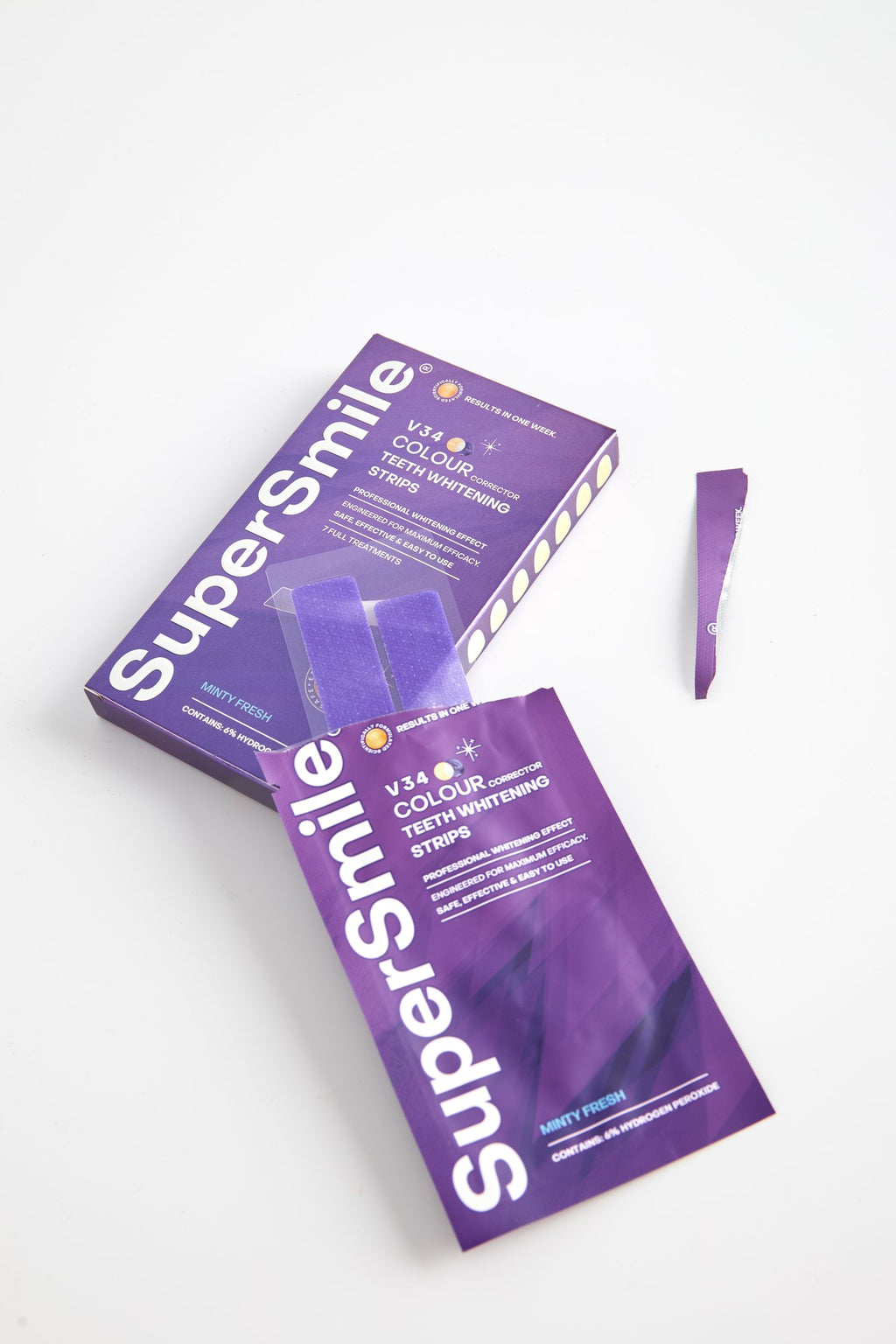 Open box of SuperSmile V34 Whitening Strips